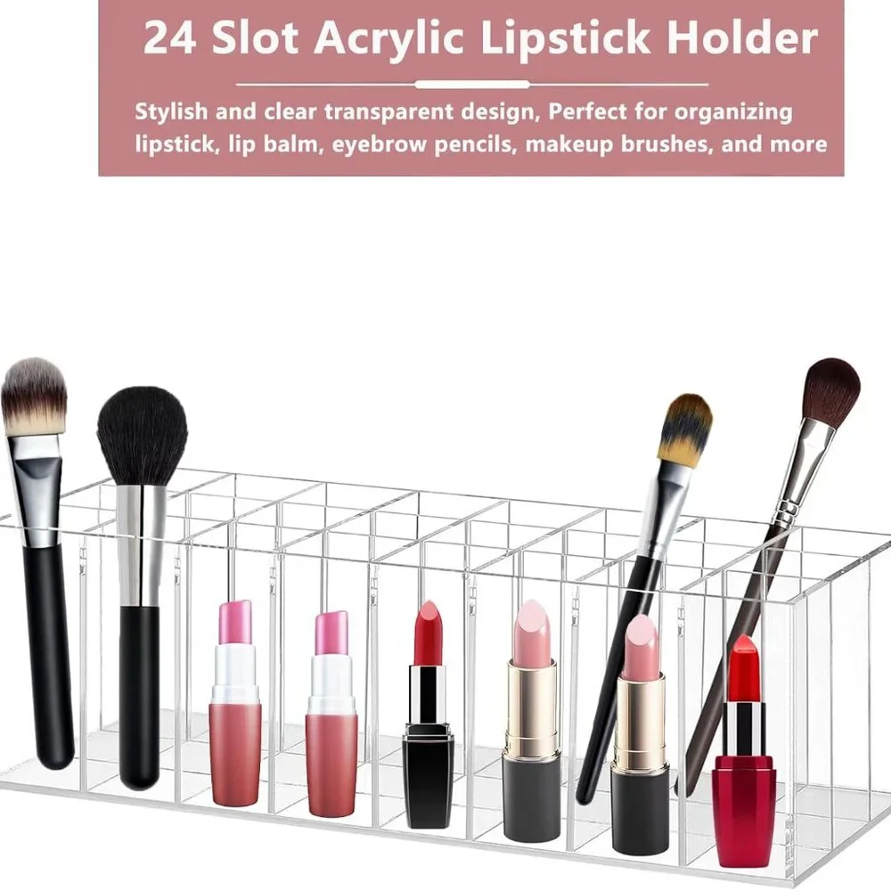 Lipstick Organizer 24 Slot Lipstick Holder Display Rack Clear Mascara Holder